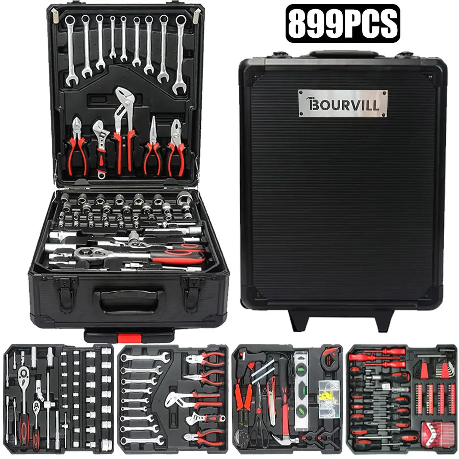 Mobile Tool Cabinet & 4-Tier Aluminum Storage – Complete 899-Piece Kit
