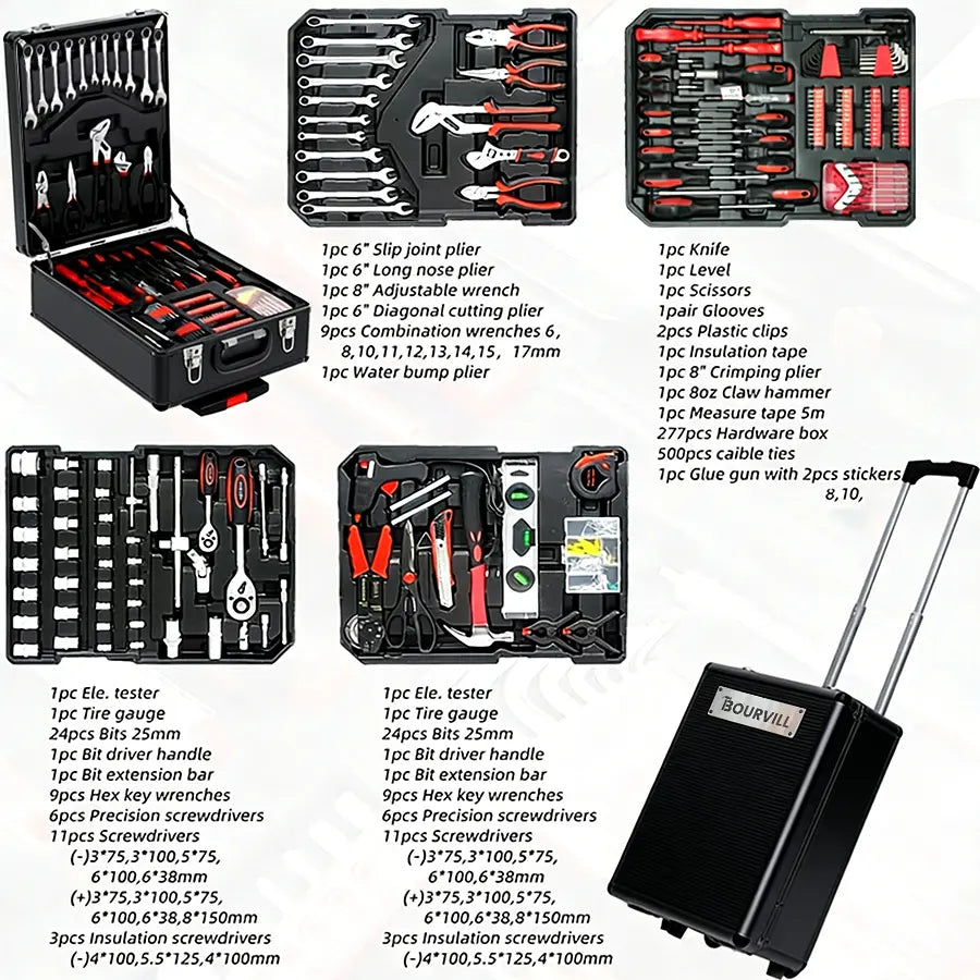 Mobile Tool Cabinet & 4-Tier Aluminum Storage – Complete 899-Piece Kit