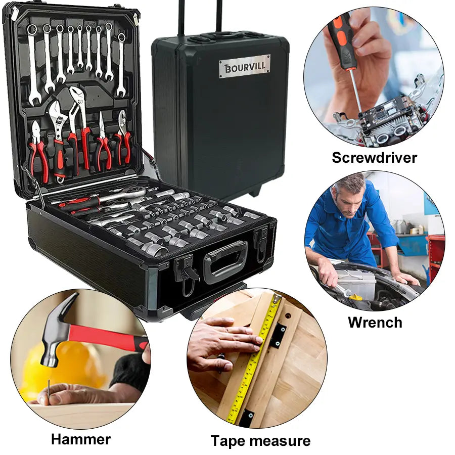 Mobile Tool Cabinet & 4-Tier Aluminum Storage – Complete 899-Piece Kit