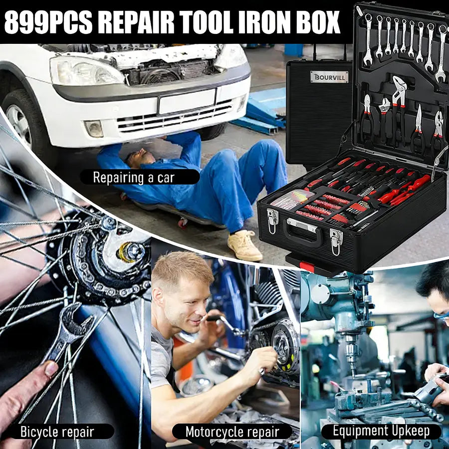 Mobile Tool Cabinet & 4-Tier Aluminum Storage – Complete 899-Piece Kit
