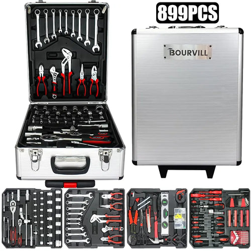 Mobile Tool Cabinet & 4-Tier Aluminum Storage – Complete 899-Piece Kit