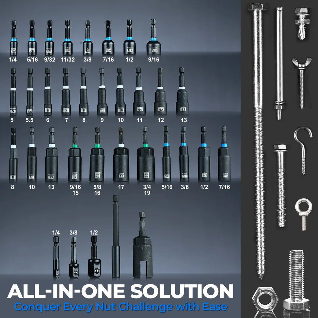 TOOLANT Magnetic Nut Driver Set, socket set, Impact Bit Set, Deep Nut Set, Impact Socket Adapters, Wing Nut , Bit Extension, 1/4 Quick Change, tools for mechanics, Industrial Heavy Duty