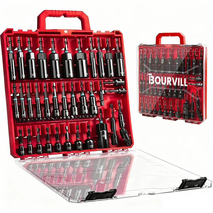 55Pcs Magnetic Impact Nut Driver Set,SAE & Metric Red Storage Case,Socket Set,Socket Adapters & Quick Release Extension,MechanicEssentials #Summervibes