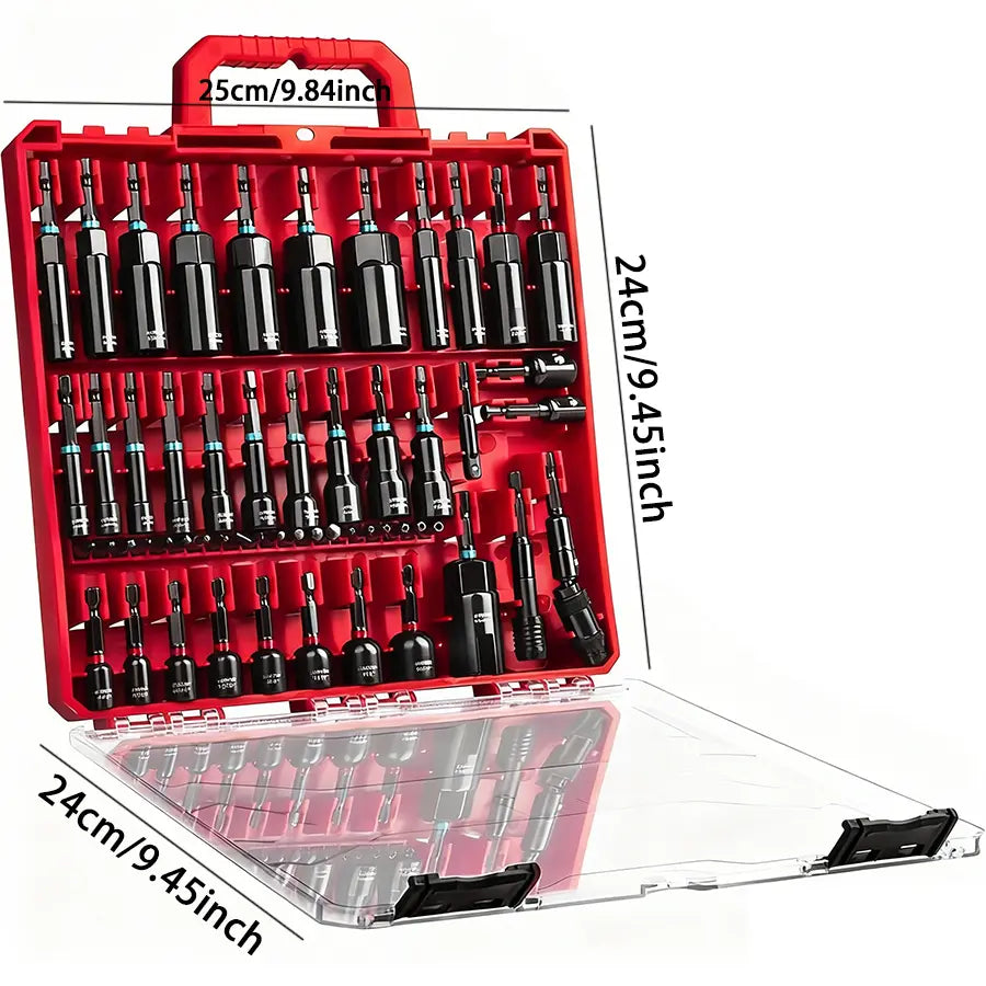 55Pcs Magnetic Impact Nut Driver Set,SAE & Metric Red Storage Case,Socket Set,Socket Adapters & Quick Release Extension,MechanicEssentials #Summervibes