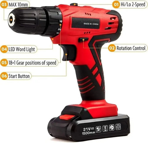 128pcs Tool Set with Power Drill, Cordless Hammer Drill Tool Kit 128Pcs Household Power Tools Drill Set with 21V Li-Ion Battery & Charger for Home Tool Kit，toolbox，bigtoolset